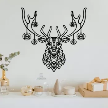 Decoratiune de perete, Christmas Deer, Metal, Dimensiune: 70 x 69 cm, Negru imagine