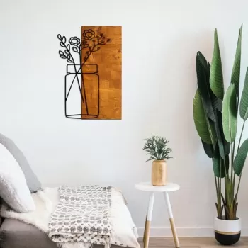 Decoratiune de perete, Cicek1, 50% lemn/50% metal, Dimensiune: 40 x 58 cm, Nuc / Negru imagine