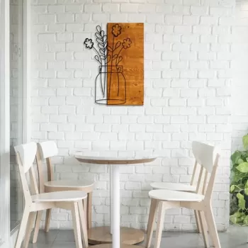 Decoratiune de perete, Cicek2, 50% lemn/50% metal, Dimensiune: 41 x 58 cm, Nuc / Negru imagine