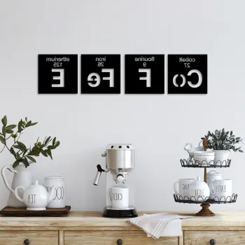 Decoratiune de perete, Coffee 13, Dimensiune: 18 x 18 cm (4 bucati), Negru imagine