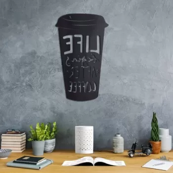 Decoratiune de perete, Coffee Cup, Metal, Dimensiune: 50 x 30 cm, Negru imagine