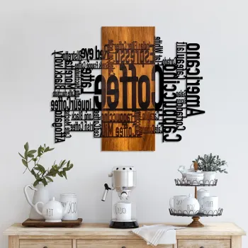 Decoratiune de perete, Coffee Mixed, Latime: 72 cm Inaltime: 58 cm Adancime: 3 cm, Nuc / Negru imagine