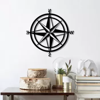 Decoratiune de perete, Compass, Metal, Dimensiune: 55 x 55 cm, Negru imagine