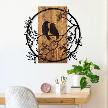 Decoratiune de perete, Couple Birds, Dimensiune: 57 x 59 cm, Nuc / Negru imagine