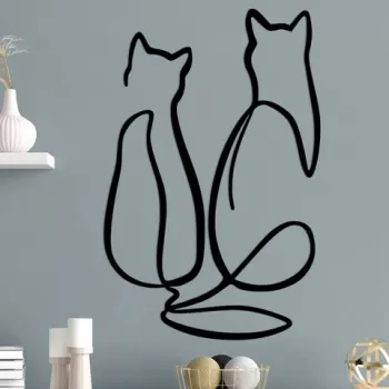 Decoratiune de perete, Couple Cat Love, Metal, Dimensiune: 72 x 0,15 x 48 cm, Negru imagine
