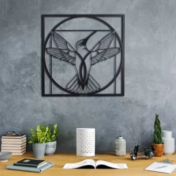 Decoratiune de perete, Da Vinci Bird, Metal, Dimensiune: 50 x 50 cm, Negru imagine