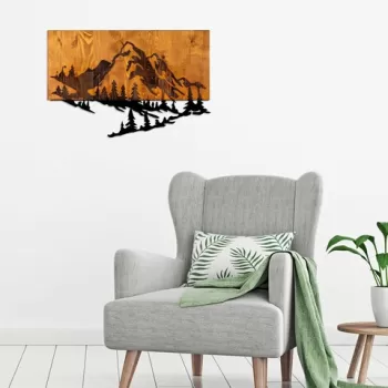 Decoratiune de perete, Dag 2, 50% lemn/50% metal, Dimensiune: 58 x 38 cm, Nuc / Negru imagine