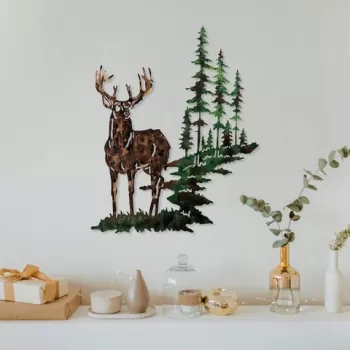 Decoratiune de perete, Deer 2, Metal, Dimensiune: 65 x 79 cm, Multicolor imagine