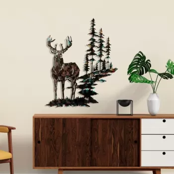 Decoratiune de perete, Deer, Metal, Dimensiune: 65 x 79 cm, Multicolor imagine