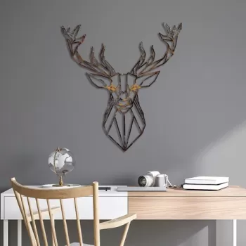 Decoratiune de perete, Deer, Metal, Latime: 60 cm / Inaltime: 65 cm, Multicolor imagine