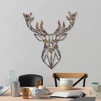 Decoratiune de perete, Deer, Metal, Latime: 60 cm / Inaltime: 65 cm, Multicolor imagine
