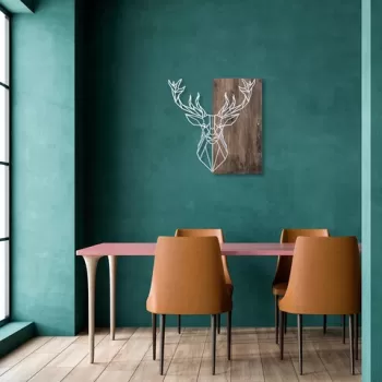 Decoratiune de perete, Deer1, 50% lemn/50% metal, Dimensiune: 56 x 58 cm, Nuc / Argint imagine
