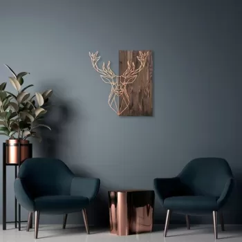 Decoratiune de perete, Deer1, 50% lemn/50% metal, Dimensiune: 56 x 58 cm, Nuc / Cupru imagine