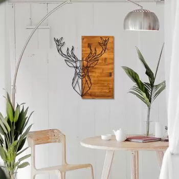 Decoratiune de perete, Deer1, 50% lemn/50% metal, Dimensiune: 56 x 58 cm, Nuc / Negru imagine