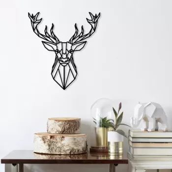 Decoratiune de perete, Deer4, Metal, Dimensiune: 60 x 65 cm, Negru imagine