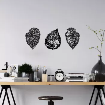 Decoratiune de perete, Detailed Leaves, Metal, 22 x 33 cm, Negru imagine