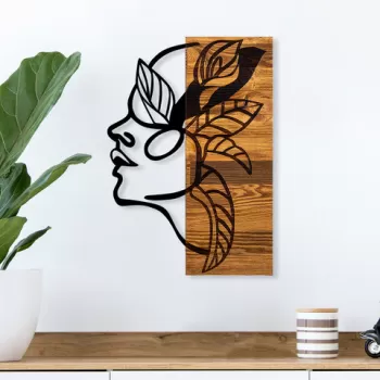 Decoratiune de perete, Dingin, 50% lemn/50% metal, Dimensiune: 34 x 3 x 50 cm, Negru / Nuc deschis imagine