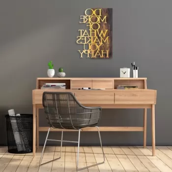 Decoratiune de perete, Do More Of What Makes You Happy, 50% lemn/50% metal, Dimensiune: 42 x 58 cm, Nuc / Aur imagine