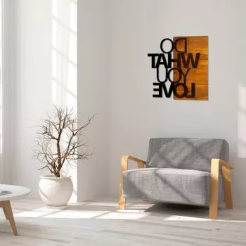 Decoratiune de perete, Do What You Love, 50% lemn/50% metal, Dimensiune: 54 x 58 cm, Nuc / Negru imagine
