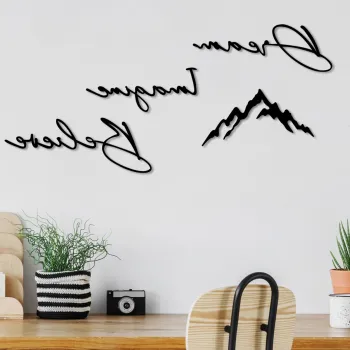 Decoratiune de perete, Dream Imagine Belive, Dimensiune: 47 x 16 cm (1 bucata), Negru imagine