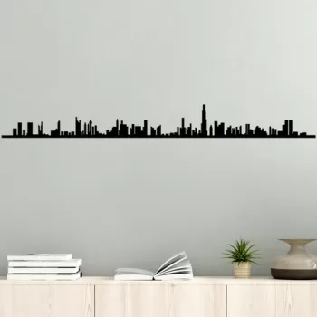 Decoratiune de perete, Dubai Skyline, Metal, Dimensiune: 120 x 13 cm, Negru imagine