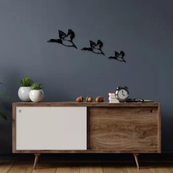 Decoratiune de perete, Ducks, Metal, 16 x 11 cm, Negru imagine