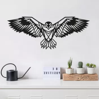 Decoratiune de perete, Eagle3, Metal, 100 x 44 cm, Negru imagine