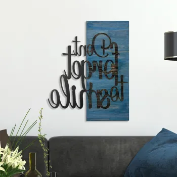 Decoratiune de perete, Ebedi Nakis -3, Metal, Lemn (Grosime: 3 cm, Albastru/Negru imagine