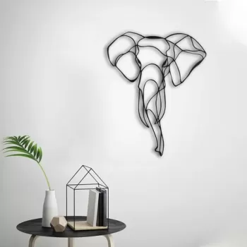 Decoratiune de perete, Elephant 2, Metal, Dimensiune: 52 x 41 cm, Negru imagine