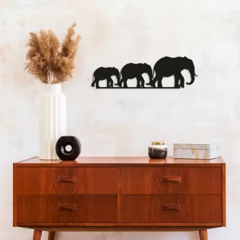 Decoratiune de perete, Elephants, Metal, Dimensiune: 15 x 50 cm, Negru imagine