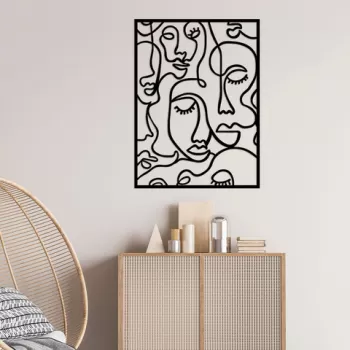 Decoratiune de perete, Faces 2, Metal, Dimensiune: 52 x 70 cm, Negru imagine