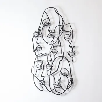 Decoratiune de perete, Faces Line Art- APT743 M, OTEL, Dimensiuni: 58 x 79 cm, Negru imagine