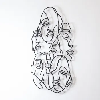 Decoratiune de perete, Faces Line Art- APT743 S, Dimensiune: 44 x 60 cm, Negru imagine