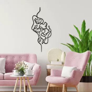 Decoratiune de perete, Faces, Metal, Dimensiune: 40 x 100 cm, Negru imagine
