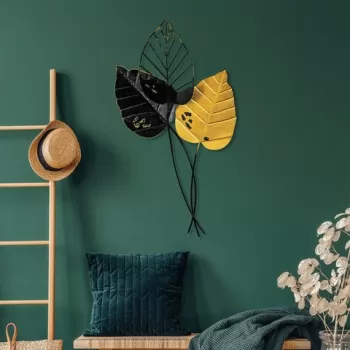 Decoratiune de perete, Fall 2, Metal, Dimensiune: 45 x 85 cm, Galben/Negru imagine