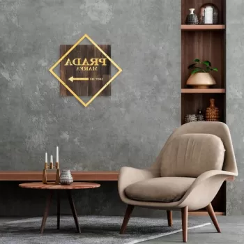 Decoratiune de perete, Fashion, 50% lemn/50% metal, Dimensiune: 54 x 54 cm, Nuc / Aur imagine