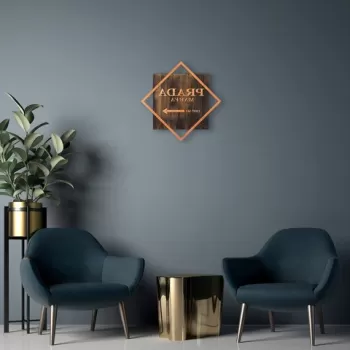 Decoratiune de perete, Fashion, 50% lemn/50% metal, Dimensiune: 54 x 54 cm, Nuc / Cupru imagine