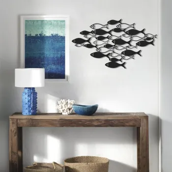 Decoratiune de perete, Fish Swarm, Dimensiune: 41 x 70 cm (1 bucata), Negru imagine