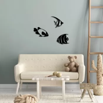Decoratiune de perete, Fishes, Metal, 26 x 21 cm, Negru imagine