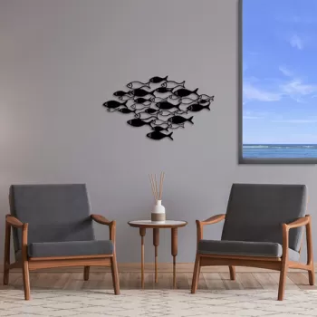 Decoratiune de perete, Fishes, Metal, 70 x 41 cm, Negru imagine