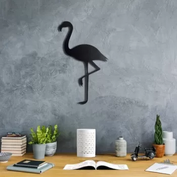 Decoratiune de perete, Flamingo Silhouette, Metal, Dimensiune: 51 x 30 cm, Negru imagine