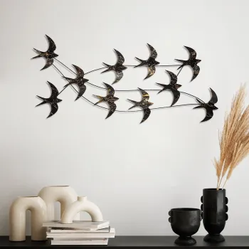 Decoratiune de perete, Flock of Swallows 3, Dimensiuni: 45 x 104 x 8 cm, Multicolor imagine