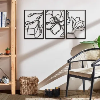 Decoratiune de perete, Floral Line, OTEL, Dimensiune totala: 46 x 69 cm, Negru imagine