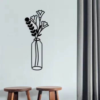 Decoratiune de perete, Flower 6, Metal, Dimensiune: 24 x 60 cm, Negru imagine