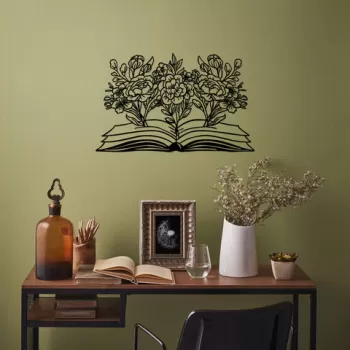 Decoratiune de perete, Flower Book, Metal, Dimensiune: 70 x 43 cm, Negru imagine
