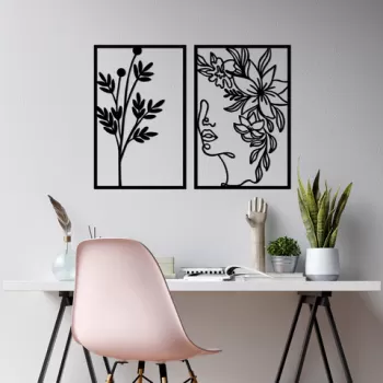 Decoratiune de perete, Flower Face, Metal, 47 x 70 cm, Negru imagine