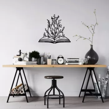 Decoratiune de perete, Flower In Book , Metal, Dimensiune: 70 x 64 cm, Negru imagine