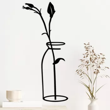 Decoratiune de perete, Flower In The Vase, Metal, Dimensiune: 33 x 0,15 x 71 cm, Negru imagine