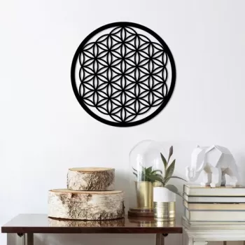 Decoratiune de perete, Flower Of Life 1, Metal, Dimensiune: 48 x 48 cm, Negru imagine