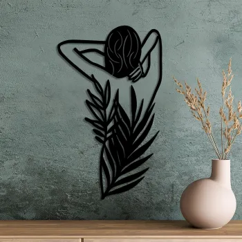 Decoratiune de perete, Flower Woman, Dimensiune: 42 x 70 cm, Negru imagine